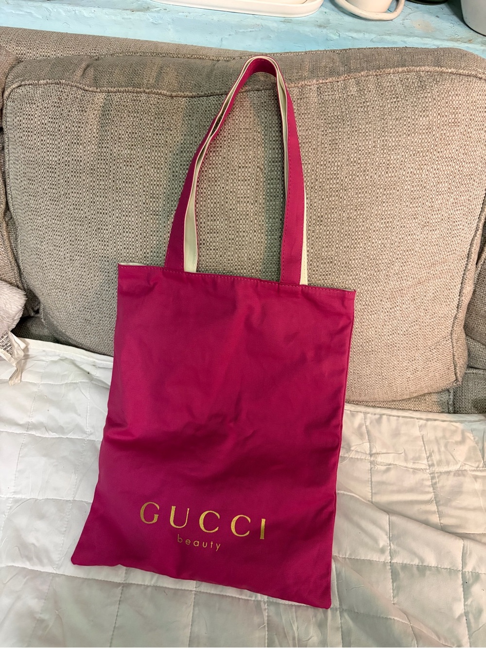 Gucci Magenta Canvas Tote with Gold Logo